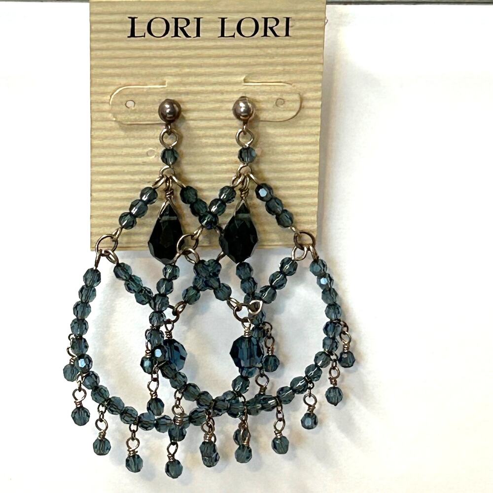 Lori Lori‎ Swarovski Dark Capri Blue Crystal Chandelier Post Earrings